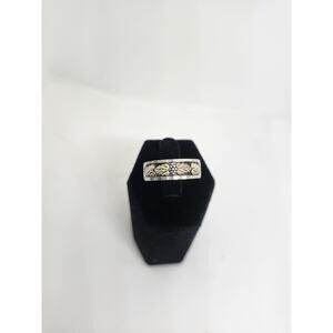 925 Sterling Silver and 12k Gold-Plated Accents Vintage Antiqued Ring Band Size